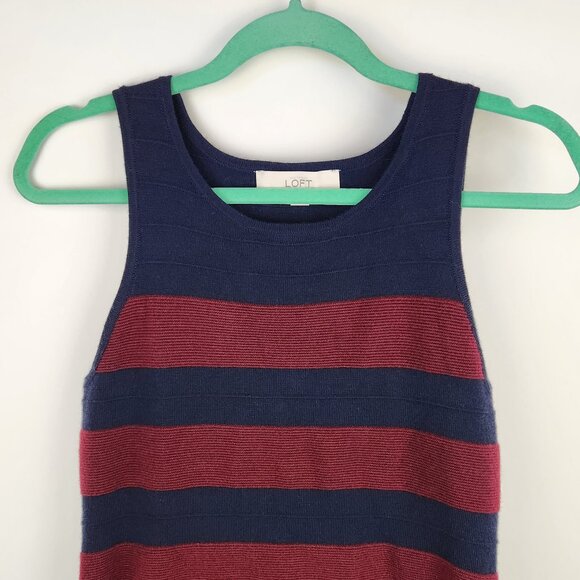 Ann Taylor Loft Wool Blend Striped Stretchy Knit Sleeveless Midi Dress sz M - Picture 3 of 8